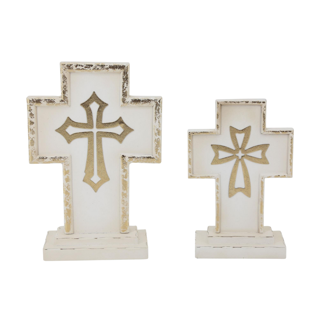 Wood/Metal Tabletop Cross S/2 Transpac Brands