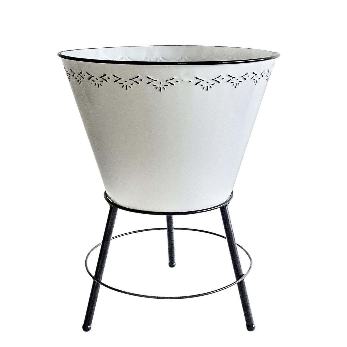 Metal Bucket Planter on Base White – Transpac Brands