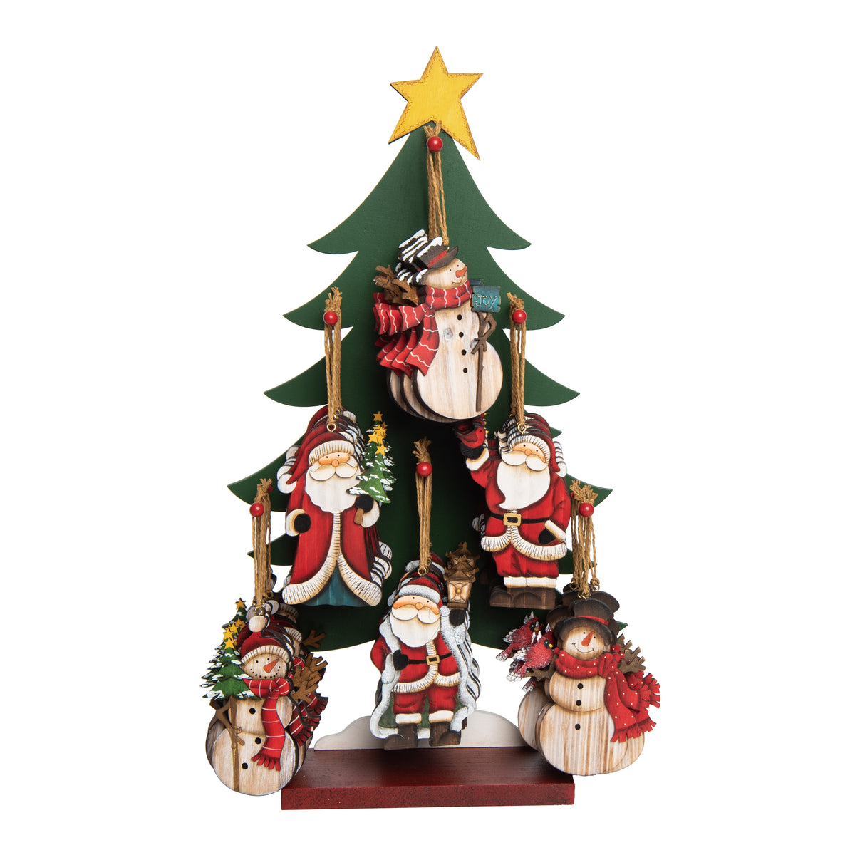 Plywood Rustic Santa & Snowman Orns w/Tree Display S/48 – Transpac Brands