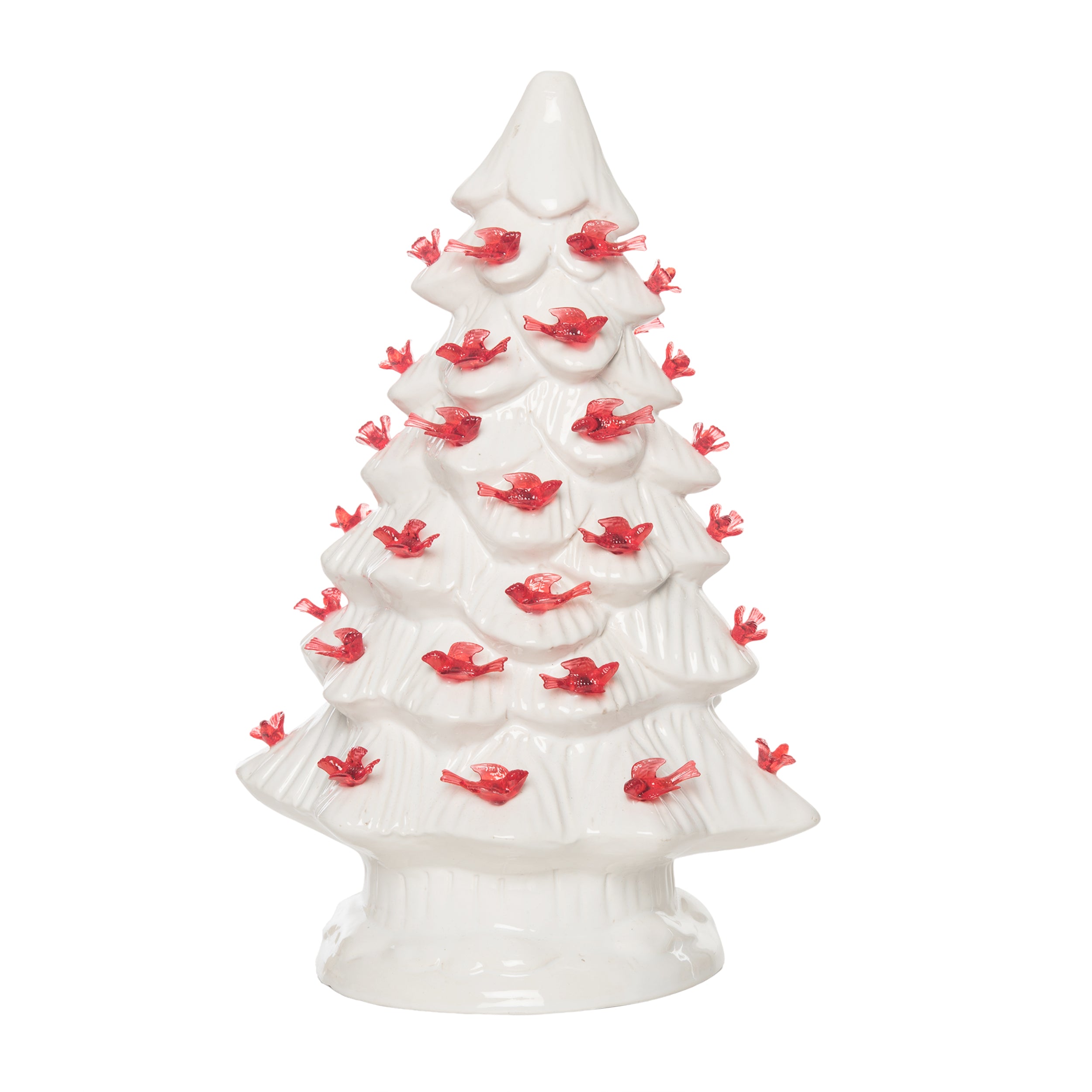 Vintage Glowing Christmas Tree With Cardinal - LED Lighted Red Bird Tree Decor, Battery-Powered Centerpiece