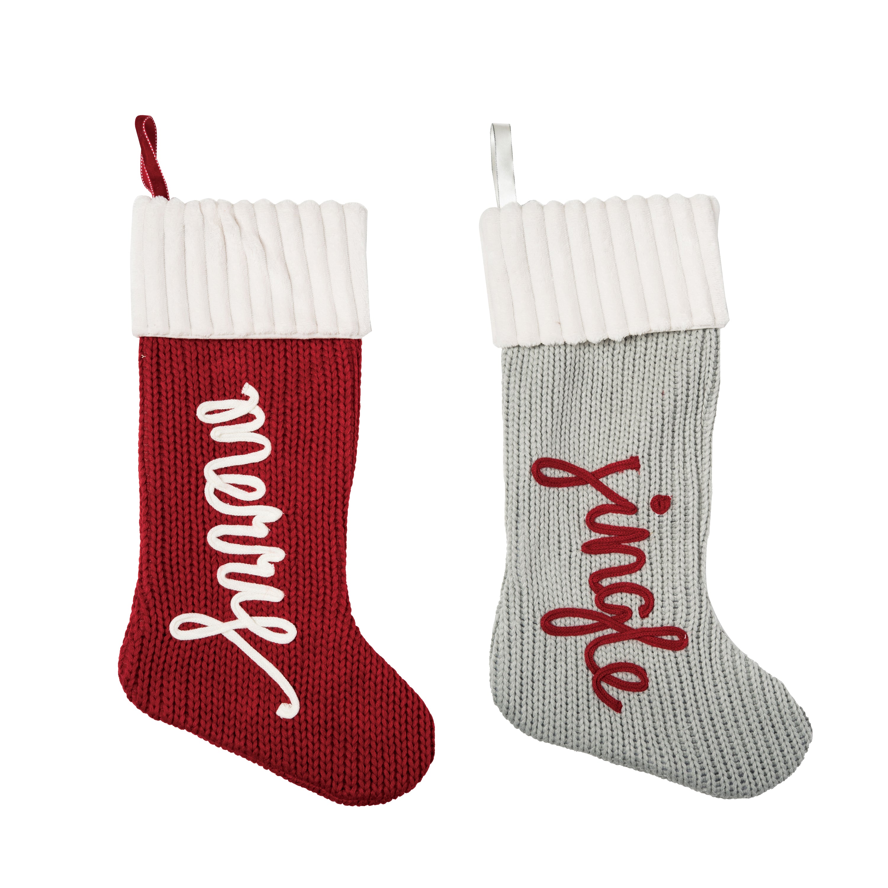 Fabric Knit Jingle/Merry Stocking 2 Asst Transpac Brands