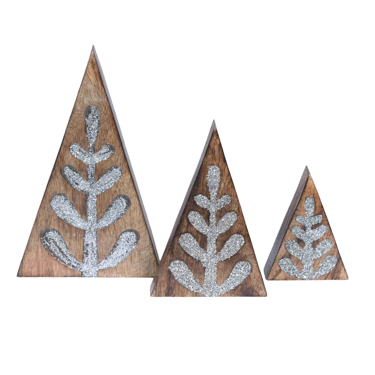 Wood Triangle Trees w/Silver Glitter S/3 – Transpac Brands