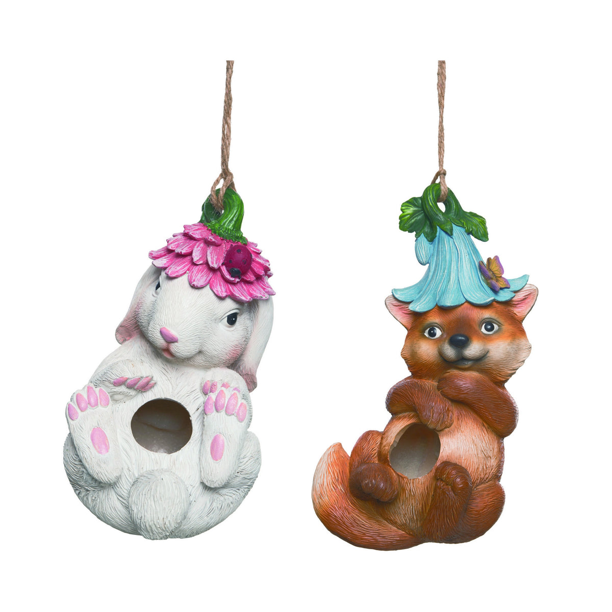 Res Bunny & Fox Birdhouse 2 Asst – Transpac Brands