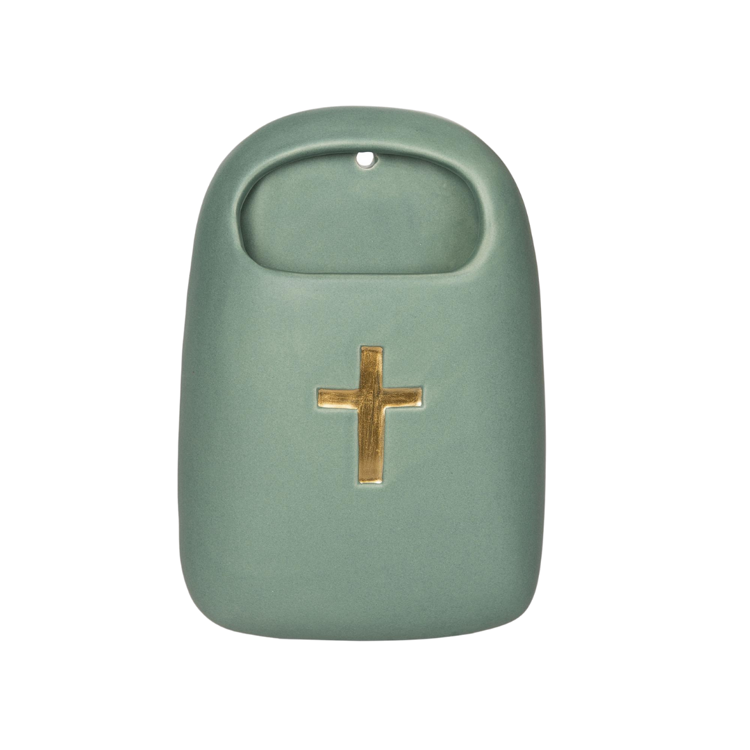 Cer Wall Pocket w/ Cross Transpac Brands